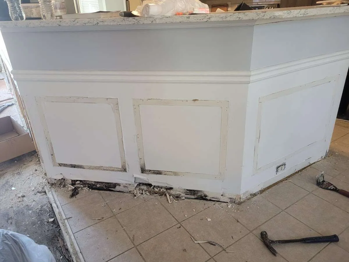 Water damage and mold on kitchen during Storm Damage Restoration in Brookshire